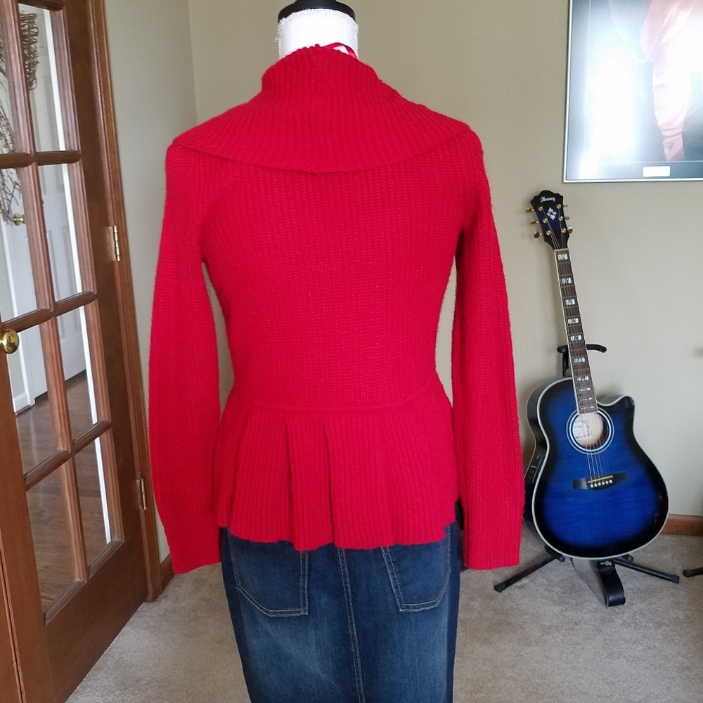 Red Ruffle Trim Front Closure Cardigan Like NEW - Picture 6 of 14